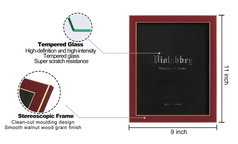 VIOLABBEY 8x10 Picture Frames Set of 4, Colorful Photo Frame of Modern Style, High Definition Tempered Real Glass, Wall Mounted or Tabletop Display (Gold+Red) - Image 3